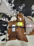 SET OF 3 COWHIDE PILLOWS BROWN AND WHITE