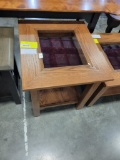OAK GLASS TOP END TABLE VELVET INLAY 23X26X25