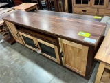 WALNUT AND WORMY MAPLE TV STAND 72X16X28 NATURAL