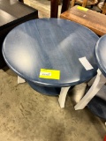 BR MAPLE AND OAK COFFEE TABLE 30RDX18 WHITE AND BLUE LEATHER PAINT