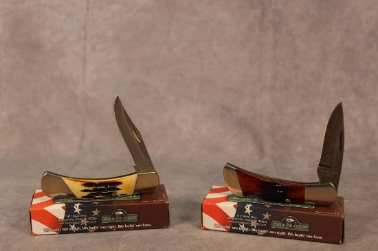 2- BEAR AND SONS KNIVES. RED BONE AND INDIA STAG