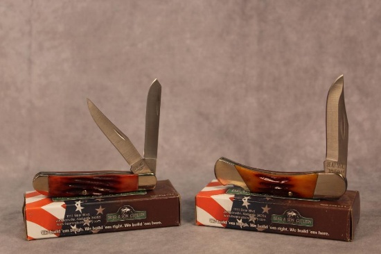 2 BEAR AND SONS RED STAG BONE KNIVES