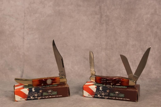 2 BEAR AND SONS RED STAG BONE KNIVES