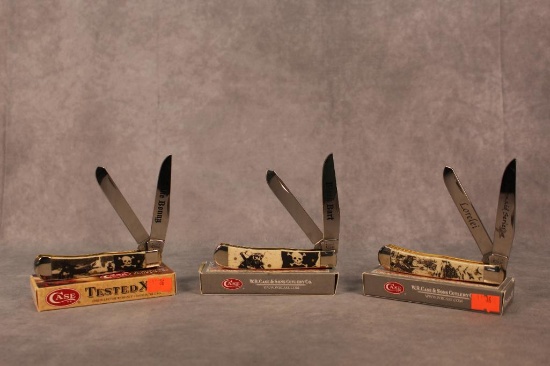 3- CASE XX TRAPPER WITH SCRIMSHAWED HANDLED