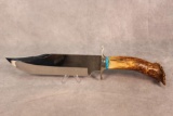 CUSTOM KNIFE BY D. LAURAINE WITH STAG AND TURQUOIS HANDLE. 15