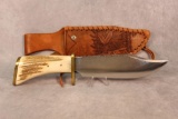 Lukus Custom Bowie with stag handle and leather sheath. 13 