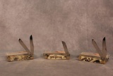 Three Case XX Knives with Etched Natural Bone Handles
