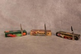 Three Case XX Tiny Toothpicks with Blade Etch, Red/Green Elegante, Gray Bone KY Show, & Corelon