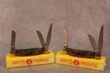 Two Kissing Crane Stockman Knives, Abalone Handles