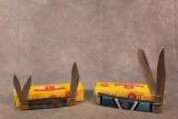 Two Kissing Crane knives, Two Blade Trapper & Abalone Stockman