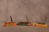 3- CASE XX TINY TOOTHPICKS. 2007 GREEN BONE, 2001 AUTUMN PEACHSEED, 2010 CAYENNE