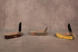 3 CASE XX KNIVES. 2015 SODBUSTER BRNT OAT, 2014 LOCKBACK STAINLESS, 2015 SODBUSTER JR.