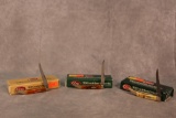 3 CASE XX TINY TOOTHPICKS. 1997 PERSIMON JIG BONE, 2002 STAG WITH DAMASCUS BLADE, 2000 AUTUMN BONE