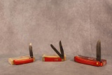 3- CASE XX RED HANDLE CV. TRAPPER, SOD BUSTER AND SOD BUSTER JR.