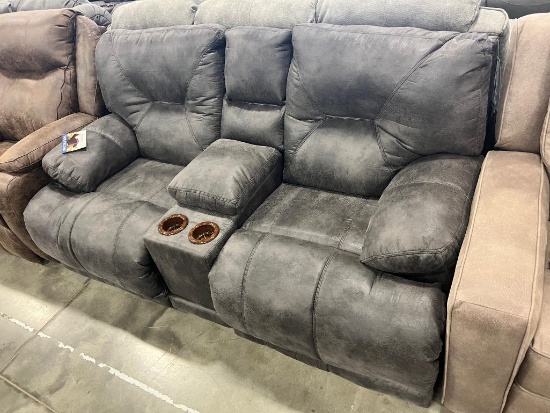 GREY LEATHER DOUBLE RECLINER