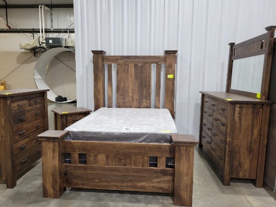R SAWN B MAPLE QUEEN 5 PC BED SET ALMOND SHEEN
