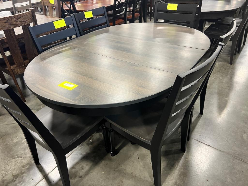 BROWN MAPLE DINING TABLE W 6 SIDE CHAIRS, 1 LEAF Proxibid