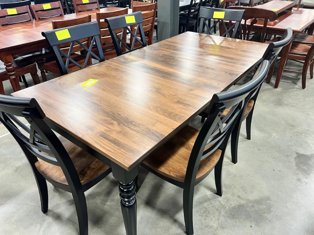 BROWN MAPLE DINING TABLE W 6 SIDE CHAIRS, 1 LEAF, Proxibid