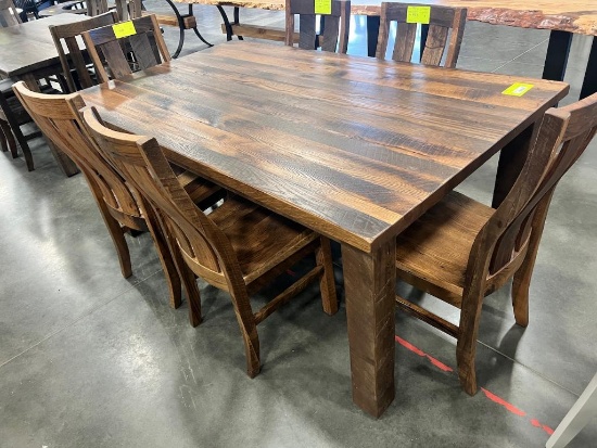 RECLAIMED WOOD SOLID TOP DINING TABLE, 6 SIDE CHAIRS 42X72 IN