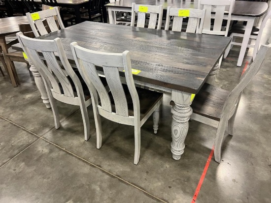 RECLAIMED OAK DINING TABLE W 6 SIDE CHAIRS 72X43