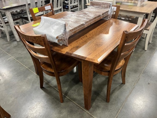 SAP CHERRY DINING TABLE W 4 SIDE CHAIRS, 2 LEAVES 42X42 IN