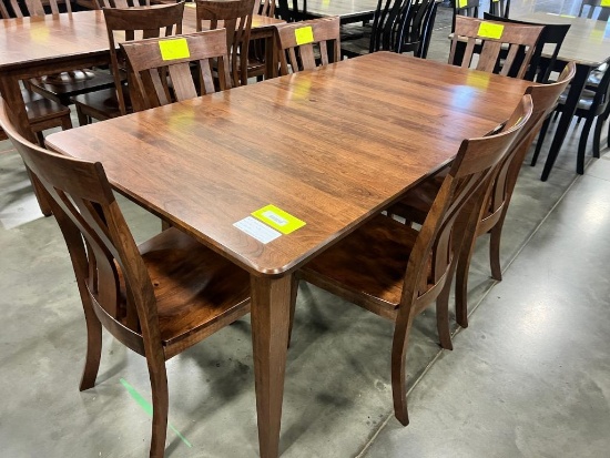 RUSTIC CHERRY DINING TABLE W 6 SIDE CHAIRS, 2 LEAVES 36X48 IN
