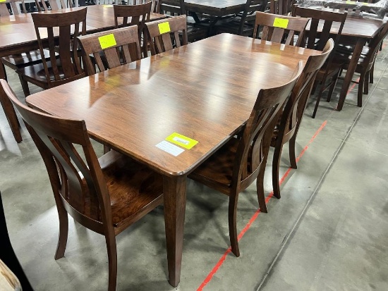 RUSTIC CHERRY DINING TABLE W 6 SIDE CHAIRS, 2 LEAVES 36X48 IN