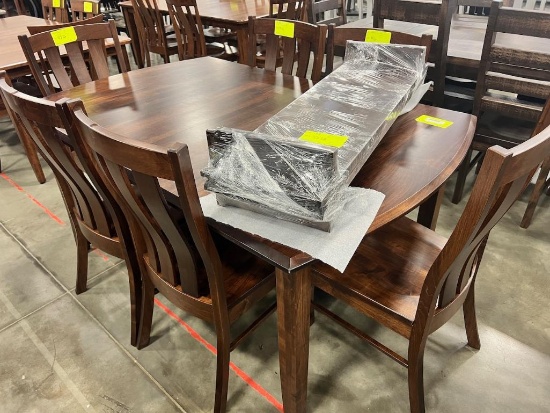 BROWN MAPLE DINING TABLE W 6 SIDE CHAIRS, 2 LEAVES 41X66 IN
