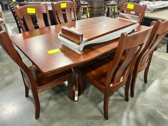 RUSTIC CHERRY DINING TABLE W 6 SIDE CHAIRS, 2 LEAVES 42X66 IN