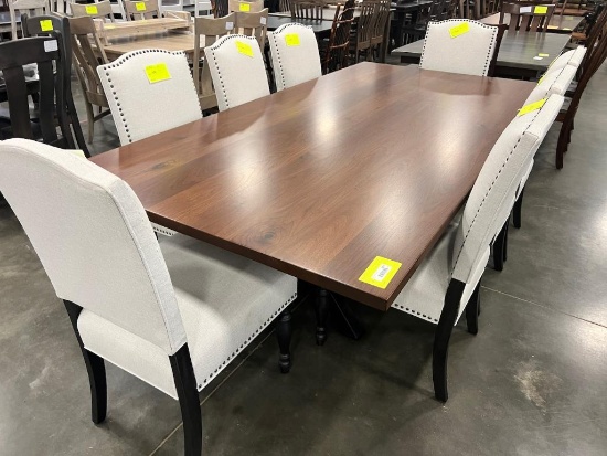 WALNUT DINING TABLE W 8 UPHOLSTERED SIDE CHAIRS 96X48