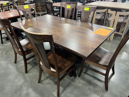 BROWN MAPLE DINING TABLE W 6 SIDE CHAIRS, EARTHTONE 42X72 IN