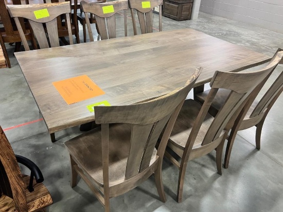 BROWN MAPLE DINING TABLE W 6 SIDE CHAIRS, SANDSTONE 42X72 IN