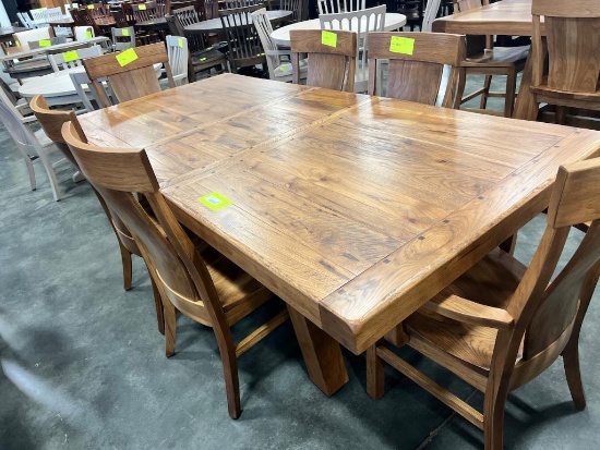RUSTIC HICKORY DINING TABLE W 2 ARM 4 SIDE CHAIRS, 90X43 IN