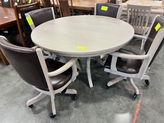 OAK DINING TABLE W 4 SWIVEL CHAIRS, 54 IN ROUND