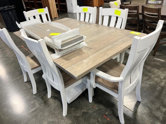OAK AND MAPLE DINING TABLE W 2 ARM CHAIRS 4 SIDE CHAIRS, 2 LEAVES WHITE 66X42 IN