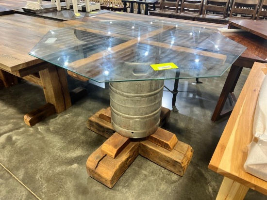 RECLAIMED BARNWOOD PUB TABLE ONLY W GLASS TOP 48X48 IN
