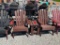 BROWN POLY ADIRONDACK CHAIR SET OF 3; 1 END TABLE, 2 CHAIRS