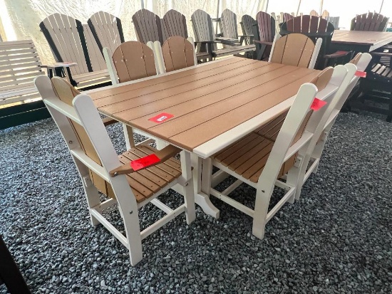BROWN/CREAM POLY TABLE SET W/6 CHAIRS