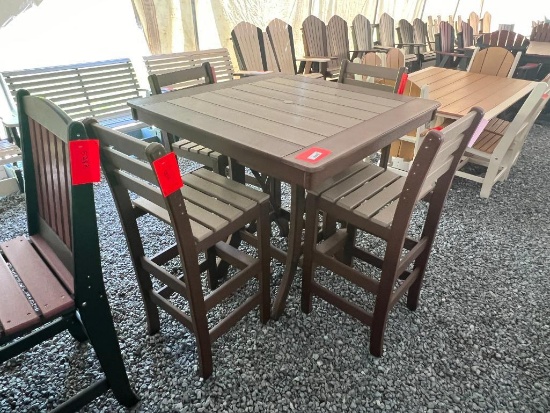 MAROON/BROWN POLY PUB TABLE SET W/4 CHAIRS