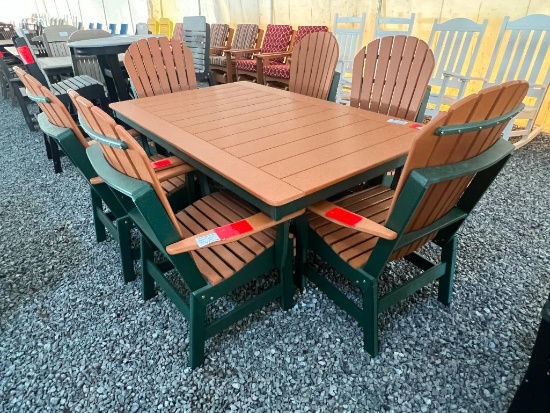 TAN/GREEN POLY TABLE SET W/6 CHAIRS