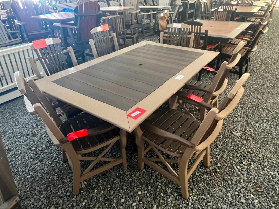 2 TONE BROWN POLY TABLE SET W/6 CHAIRS