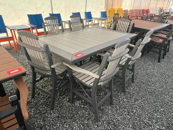 2 TONE GREY POLY TABLE SET W/6 CHAIRS
