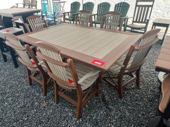 BROWN/GREEN POLY TABLE SET W/6 CHAIRS