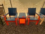 ORANGE/BLUE POLY CHAIR SET OF 3; 1 END TABLE, 2 CHAIRS