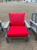 GREY ADIRONDACK CHAIR W/NEW RED CUSHIONS