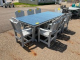GREY/BLUE DINING TABLE & 8 CHAIRS