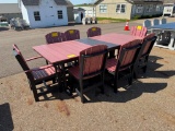 MAROON/BL DINING TABLE & 8 CHAIRS
