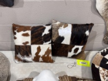 PAIR COWHIDE PILLOWS TRI COLOR