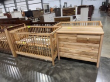 2PC BROWN MAPLE CRIB CONVERT TODDLER BED SET ORGANIC FINISHED LINSEED OIL
