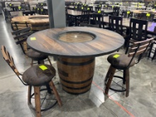 RECLAIMED BARREL TABLE W/4 SWIVEL STOOLS PROVINCIAL 54ROUND